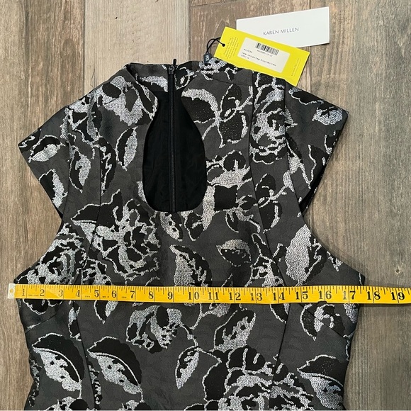 Karen Millen Italian Jacquard Deep Scoop Neck Dress Grey Metallic US 12 UK14 NWT - Picture 12 of 15